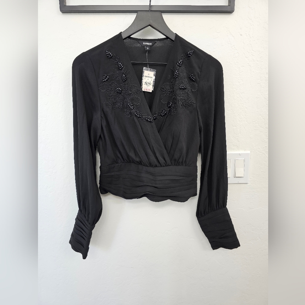 Express beaded Blouse top pleated Nwt Xs